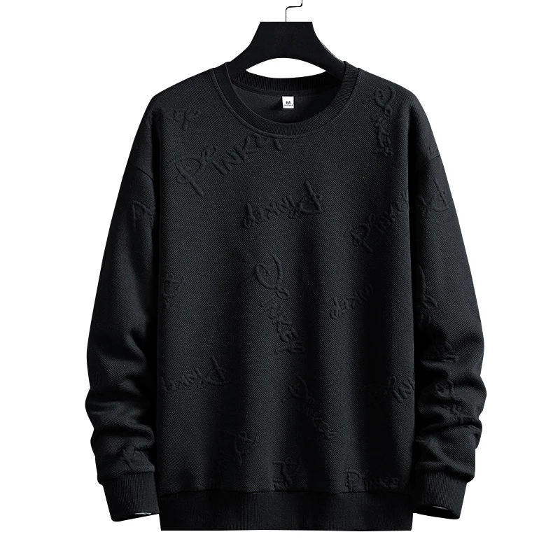 Men's Spring Autumn Round Neck Paisley Solid Pullover Printed Letters Long Sleeve T-shirt Sports Hoodies Fashion Casual Tops