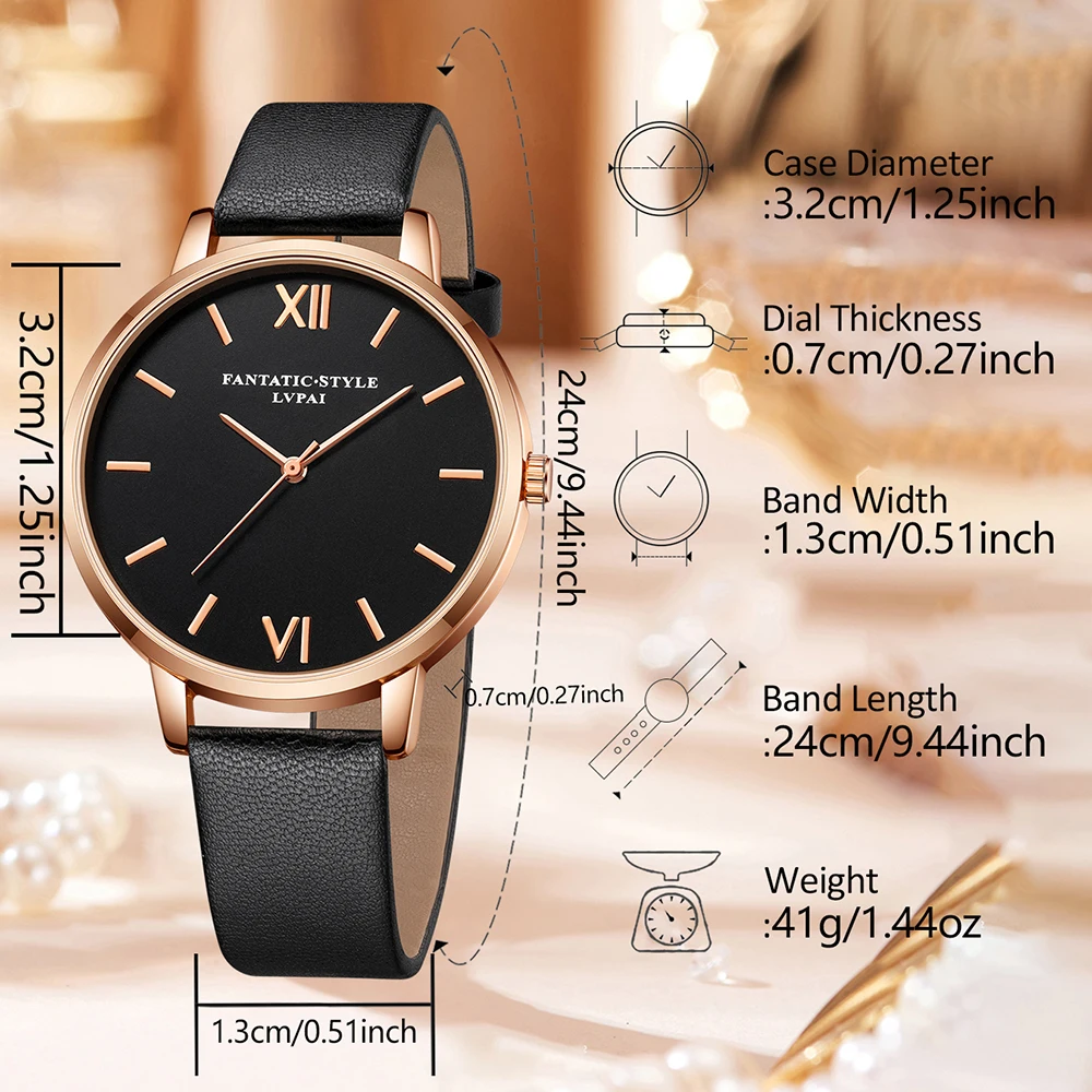4pcs/set Women PU Leather Strap Quartz Watch With Love-shaped Bracelet Set ( Box Not Included)