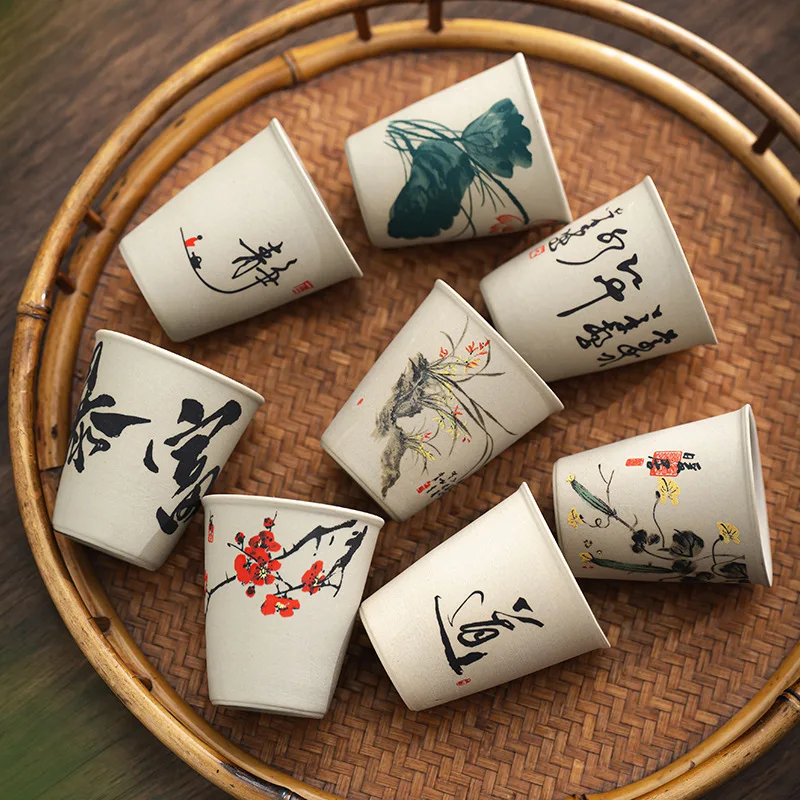 INS New Coarse Ceramic Teacup Chinese High Price Teacup Exquisite Ancient Teacup Personalized Eight Gift Box Set