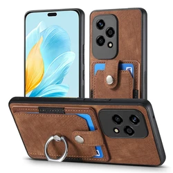 Luxury Leather Magnetic Wallet Case with Ring Stand and Card Slot Cover for Honor 200 Lite (D2-Brown)