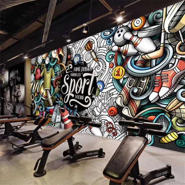 Custom กีฬา Graffiti วอลล์เปเปอร์ Modern Home Gym พื้นหลังตกแต่งภาพจิตรกรรมฝาผนังเต้นรําสติกเกอร์ 1