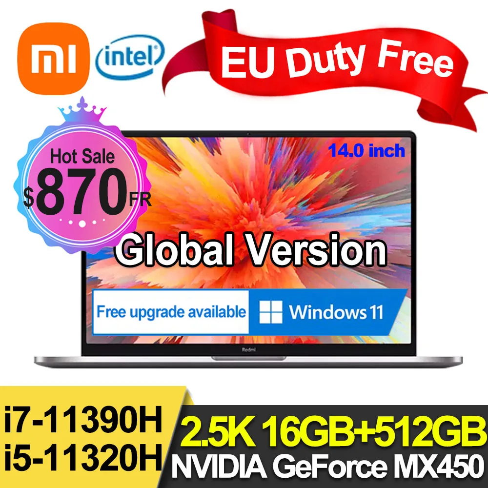 2021 ноутбук Xiaomi RedmiBook Pro14 улучшенная версия 14 дюймов 11 ядер искусственная кожа 16 + 512