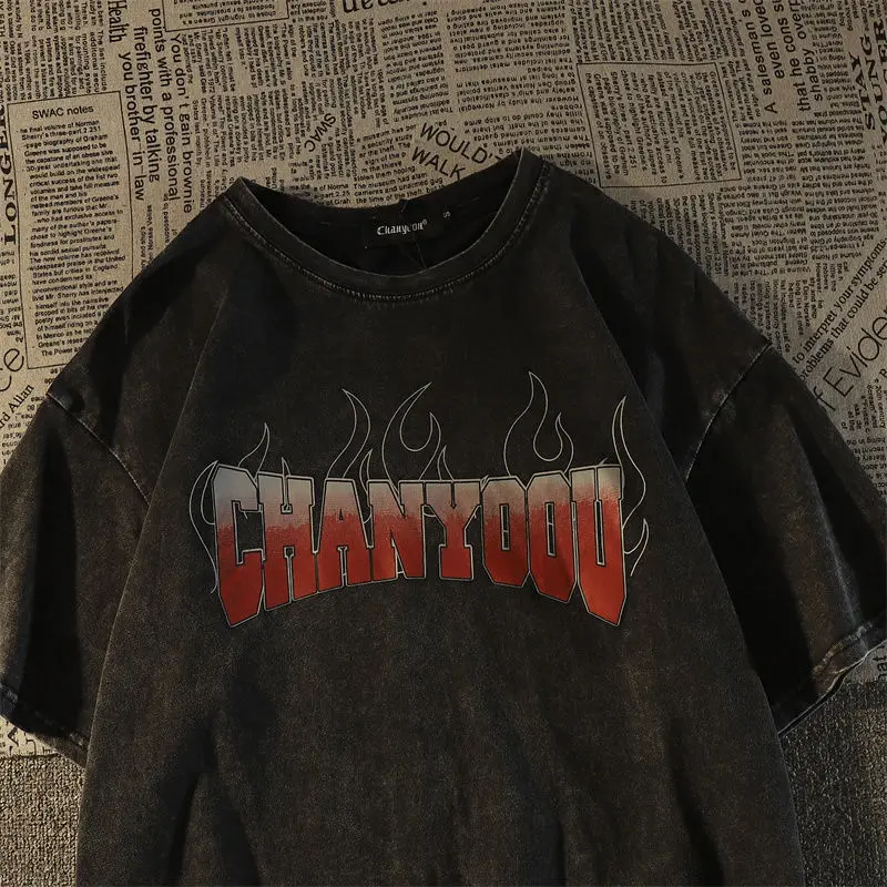 

European and American Fashion goth Street Graphic T shirt Harajuku Unisex Hip Hop Y2K oversized Round neck short sleeved top