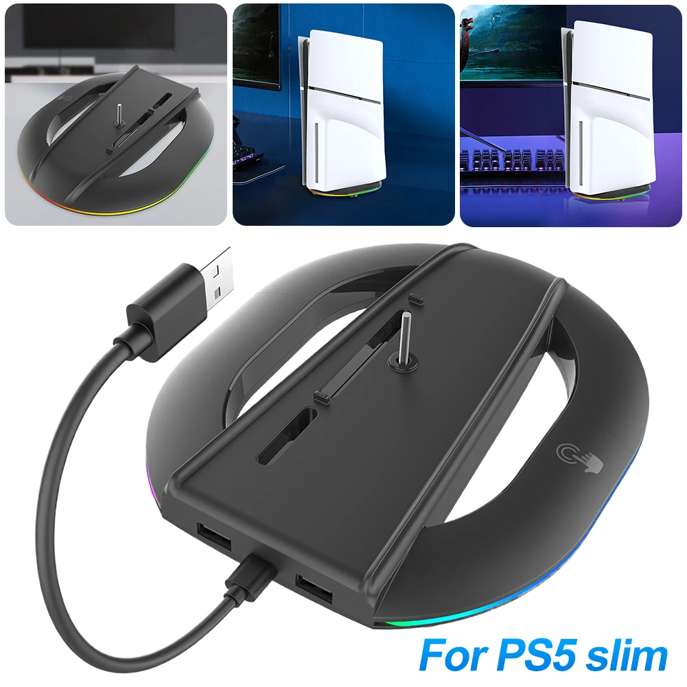 PS5 Slim/PS5 Pro 콘솔 브래킷용 RGB 조명이 있는 수직 냉각 스탠드 PlayStation 5 Slim/Pro Accessor용 미끄럼 방지 베이스