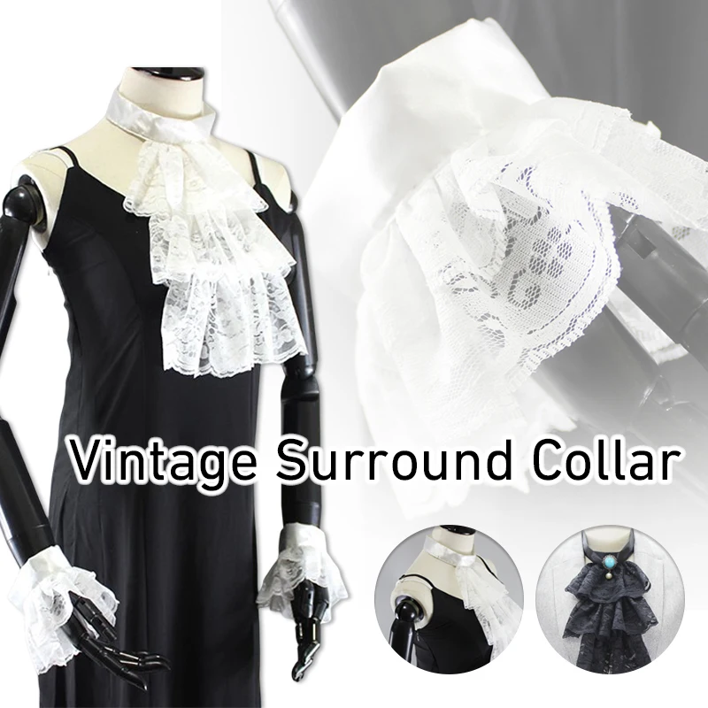 

Ruffled Lace Retro Victorian Fake Collar Exotic Cosplay Detachable False Choker Clubwear Renaissance Punk Collar Cuffs Sleeve