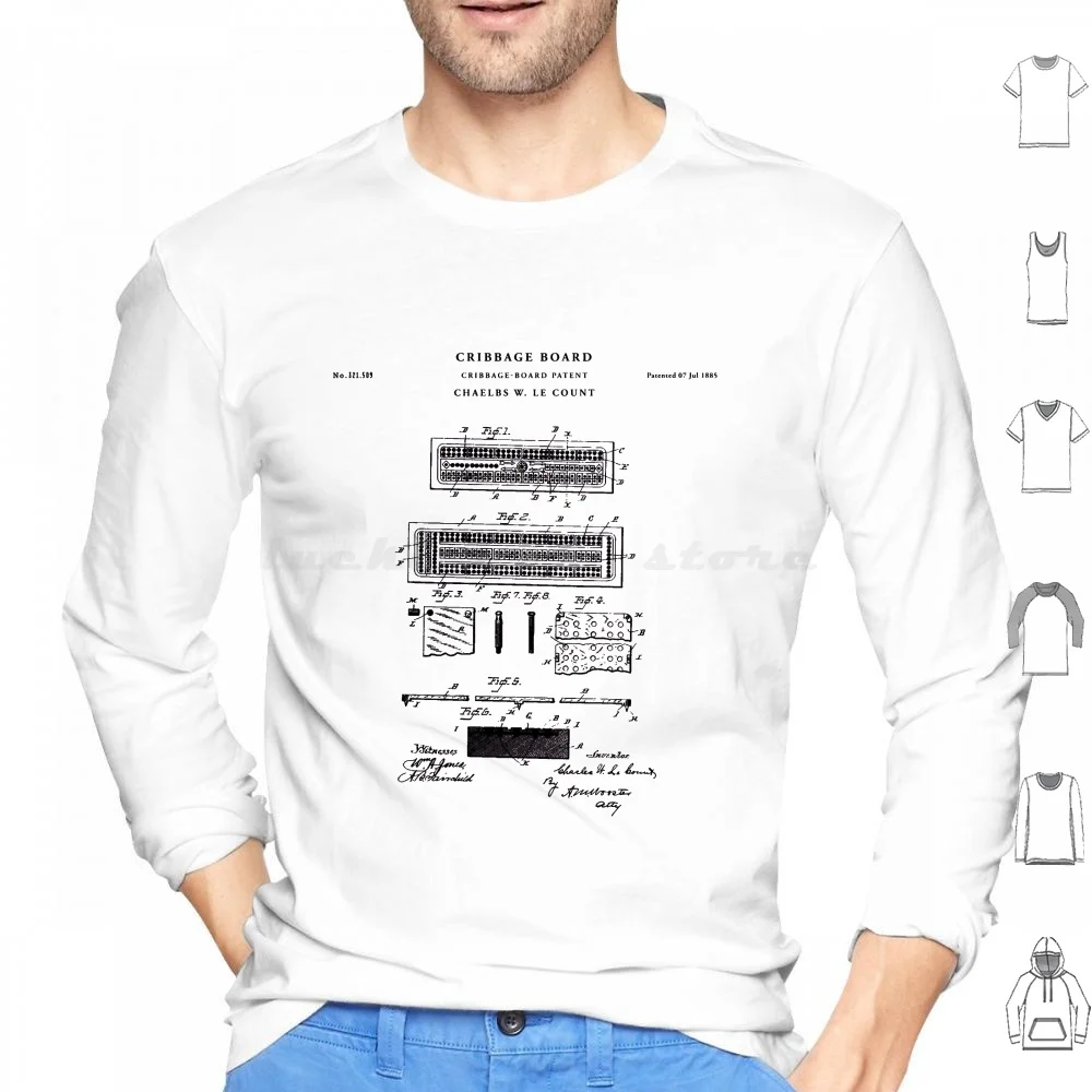 

Cribbage Patent Drawing Blueprint Hoodie cotton Long Sleeve Vintage Art