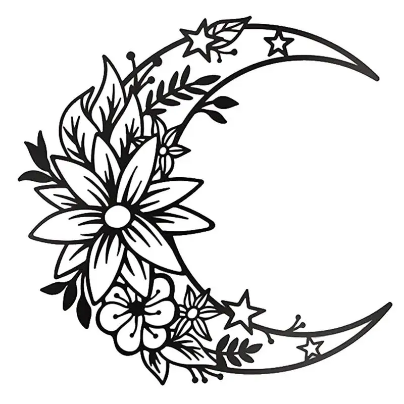 Metal Moon Wall Decor Black Metal Home Boho Decor Wall Hung Moon Decor Flower Wall Art Floral Moon And Star Phase Wall Signs For
