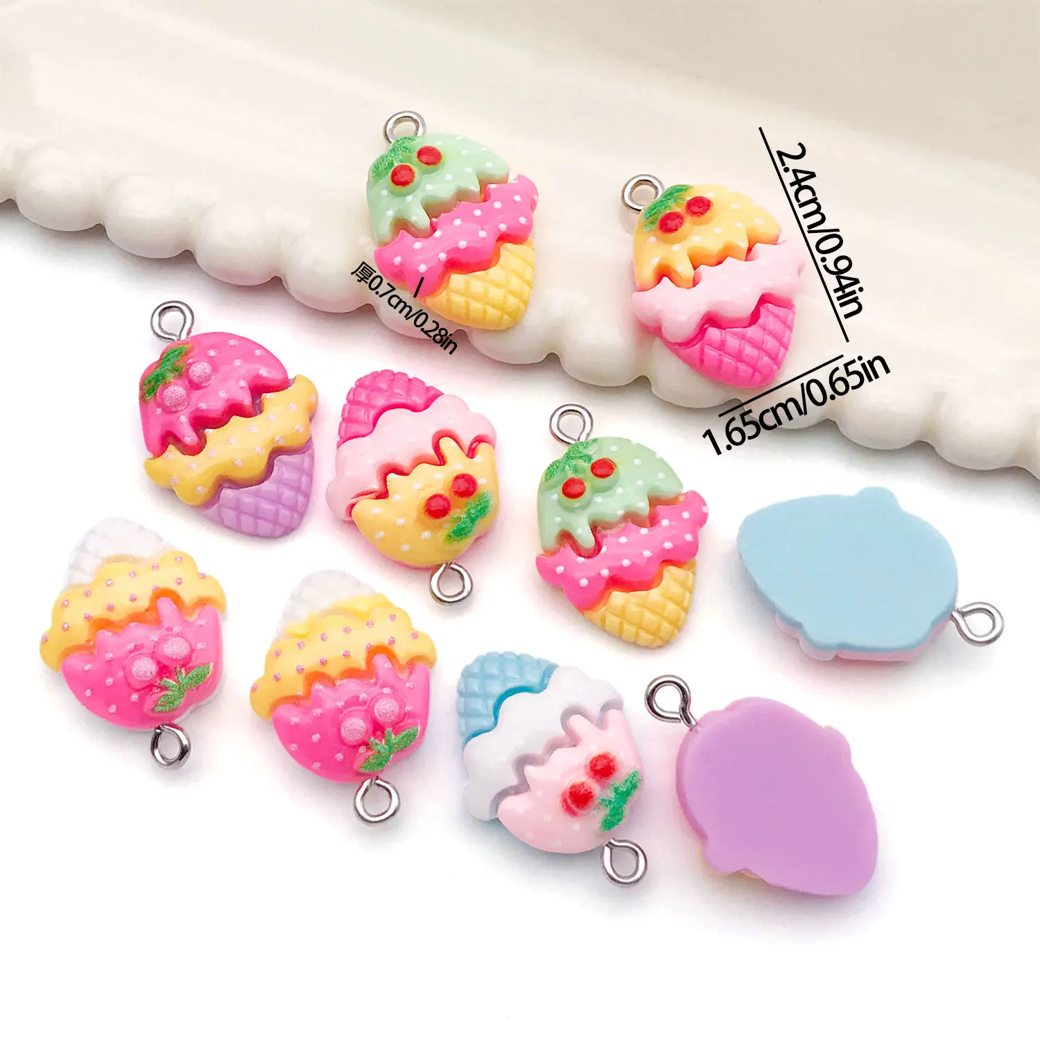 Cherry Ice Cream Charms Set - DIY Jewelry & Craft Embellishments
