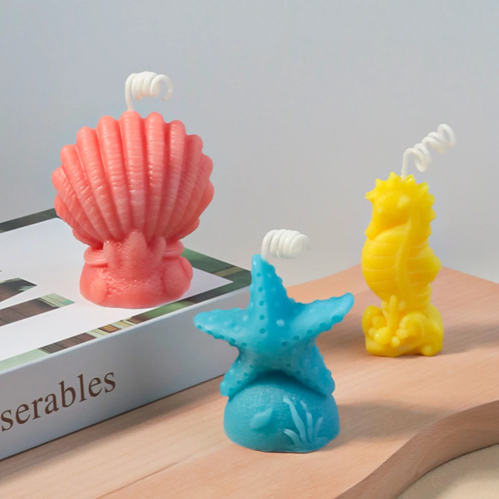 Ocean Series Beautiful Shell Column Silicone Soap Mold Starfish Hippocampus Candle Birthday Gift Chocolate Mould Baby Room Decor