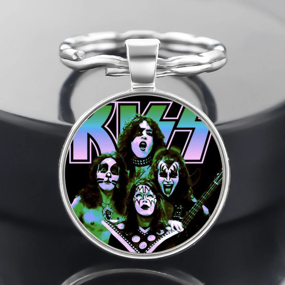Kiss Rock Band Design Dome Glass Keychain Pendant Stylish Key Ring Accessories for Women, Men & Teens Perfect for Backpacks