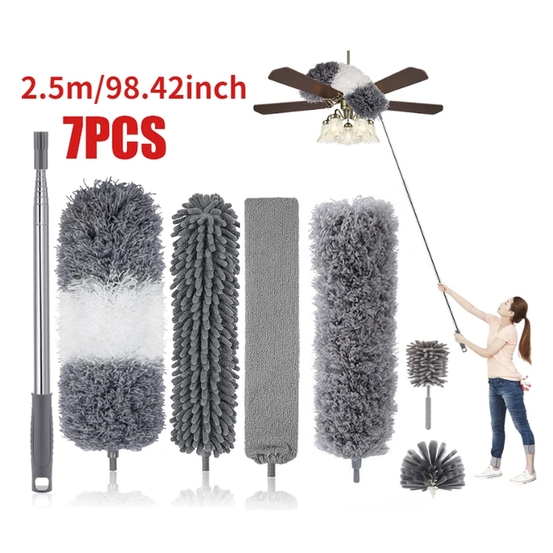 

7PCS/SET 2.5m Dust Cleaner Sofa Extendable Duster Removal Floor Gap Brush Cleaning Tools Feather Home Use Household