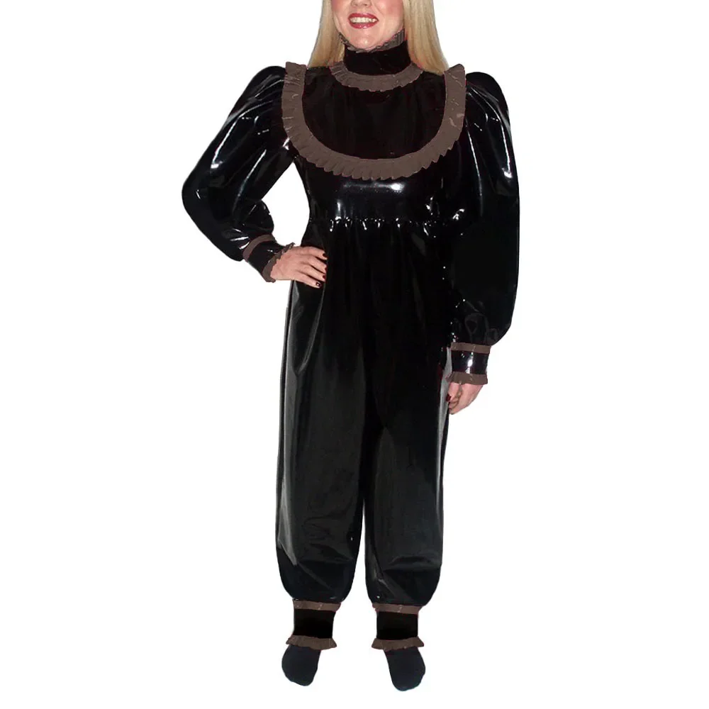 Plus Size Sissy PVC Leather Loose Jumpsuit Adult Female Fantasy Catsuit Long Lantern Sleeves Bodysuit Party Clubwear Halloween 6