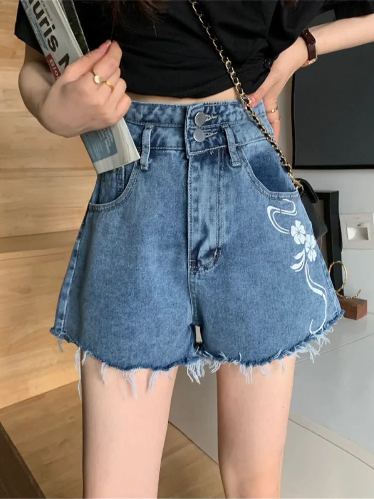 Jeans Shorts Women Blue Denim Shorts 2024 Summer New Loose Wide Leg A-line Super Shorts Hot Pants