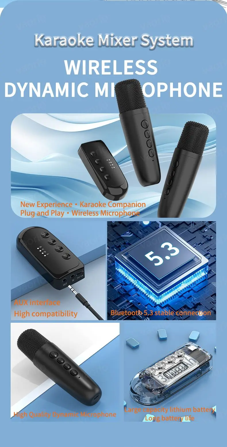 Description Picture 3 of itemVAORLO DSK1 Original Bluetooth Wireless Moving-Coil Microphones Karaoke Companion KTV DSP Mixer For Wired Speaker/PC/TV/Car Kit