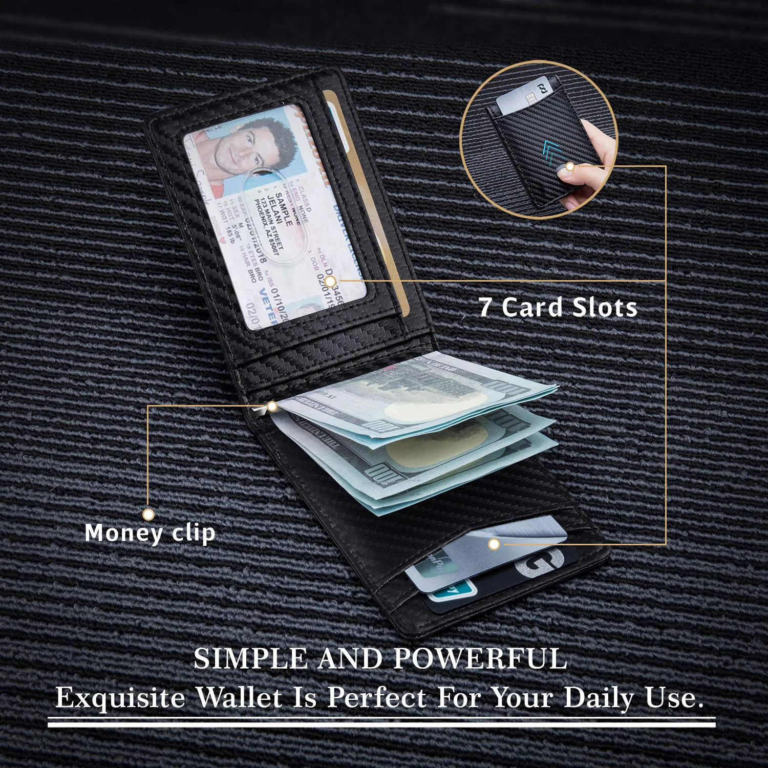 Men's Wallet Credit Card Holder Ultrathin RFID Blocking  Double Fold Microfiber Urban Minimalist Style Perfect Fit Pocket