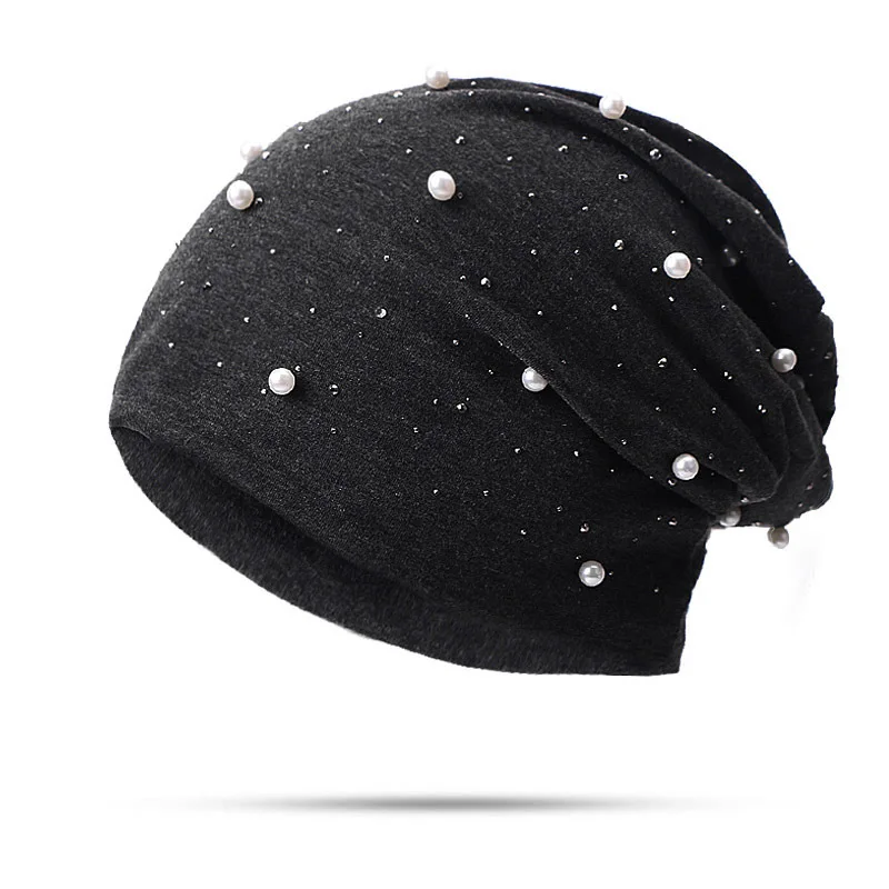 Auumn Winer lämmin pussimainen löysä pipo naiselle, Rhinesone Pearl Pearl -sohva, muokattavat pääkallohatut Casual turban Bonne_voghion.com