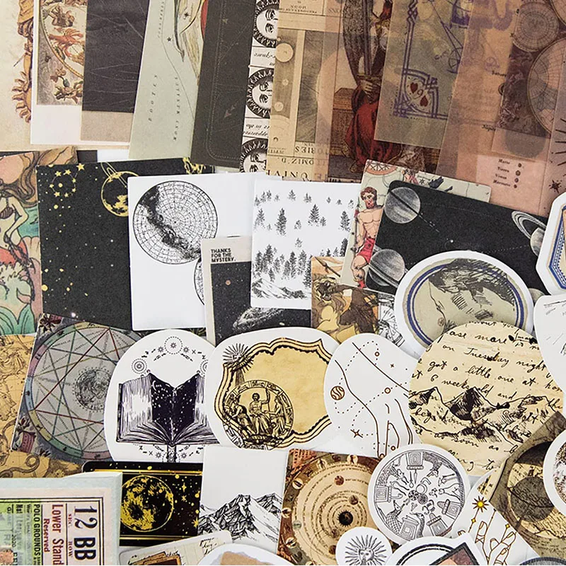 60Pcs Vintage Astrology Stickers Aesthetic Celestial Sticker Pack Moon Galaxy Tarot Scrapbook Journal Supplies Cute Stationary