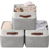 Three Large Linen Storage Baskets with Handles, Which Are Durable and Easy-to-clean Fabric Storage Baskets. 6