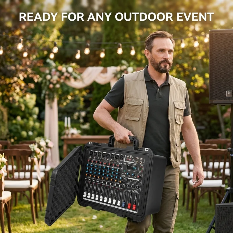 X-960D 8-channel Handheld Portable Audio Mixer, Supporting Dual 450W Passive Speaker Amplifier Output Console, 99 DSP Effects, 7-segment Equalizer, Fan Cooling Bluetooth DJ Mixing Console 5