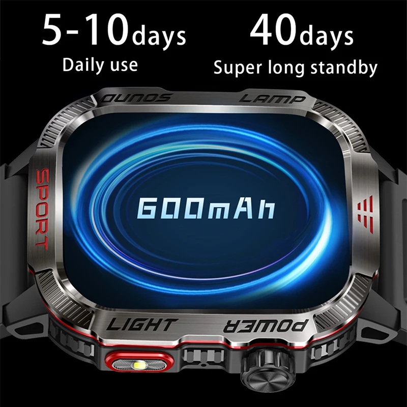Outdoor Military GPS Smart Watch Men Flashlight 600mAh Compass Waterproof Outdoor Sport Tracker Bluetooth Call Smartwatches Man