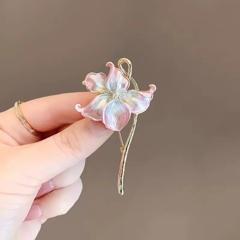 

Ajojewel Purple Pink Flower Brooch Women Suit Pin Enamel Painting Jewelry Fashion Beauty Gifts