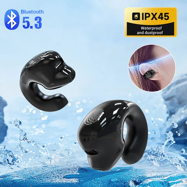 Bluetooth 5.3 Ear Clip Headphone TWS Wireless Earphone Single in-Ear HiFi Stereo Touch Control Sports Headset with Microphone
