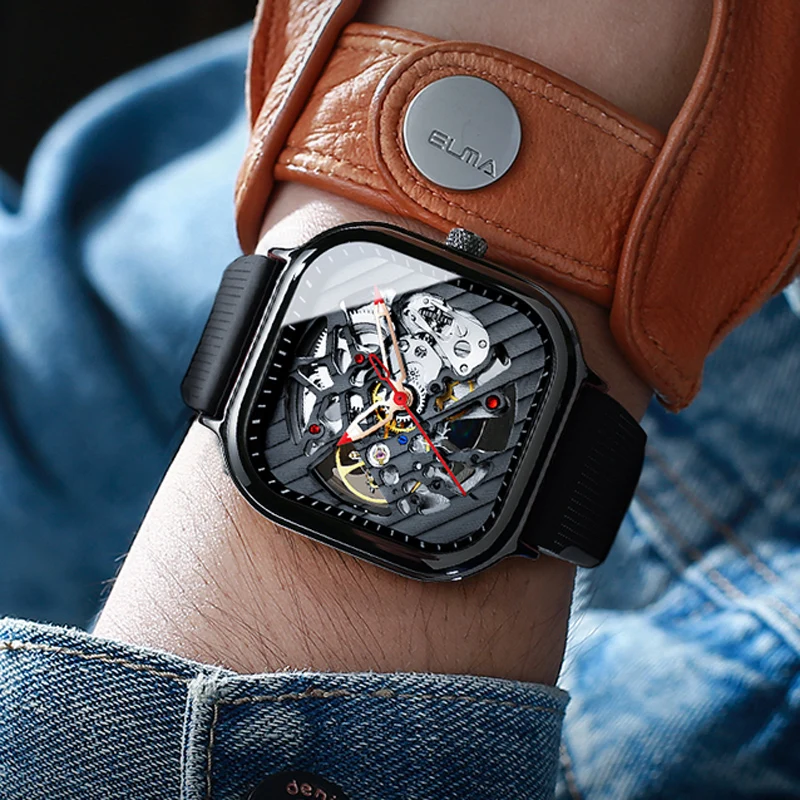 AILANG Classic Hollow Square Dial Men Sports Automatic Mechanical es Waterproof For Men Wrist_voghion.com