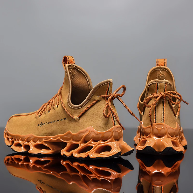 Men Running Shoes Waterproof Leather Sneakers Men Unique Blade Sole