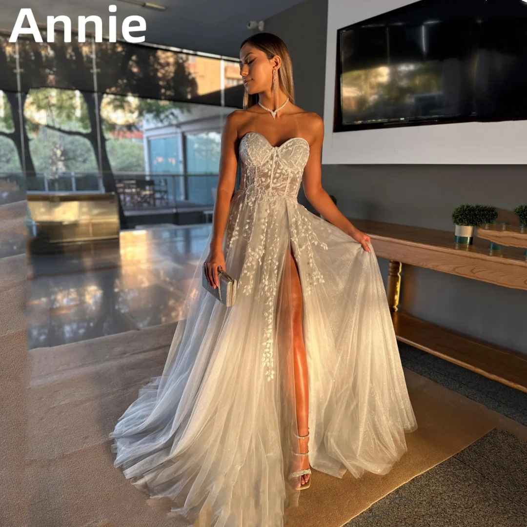 

Embroidered Tulle Prom Dresses Strapless Gray Blue Evening Dress Vestidos De Noche Engagement Wedding Corset Formal Party Dress