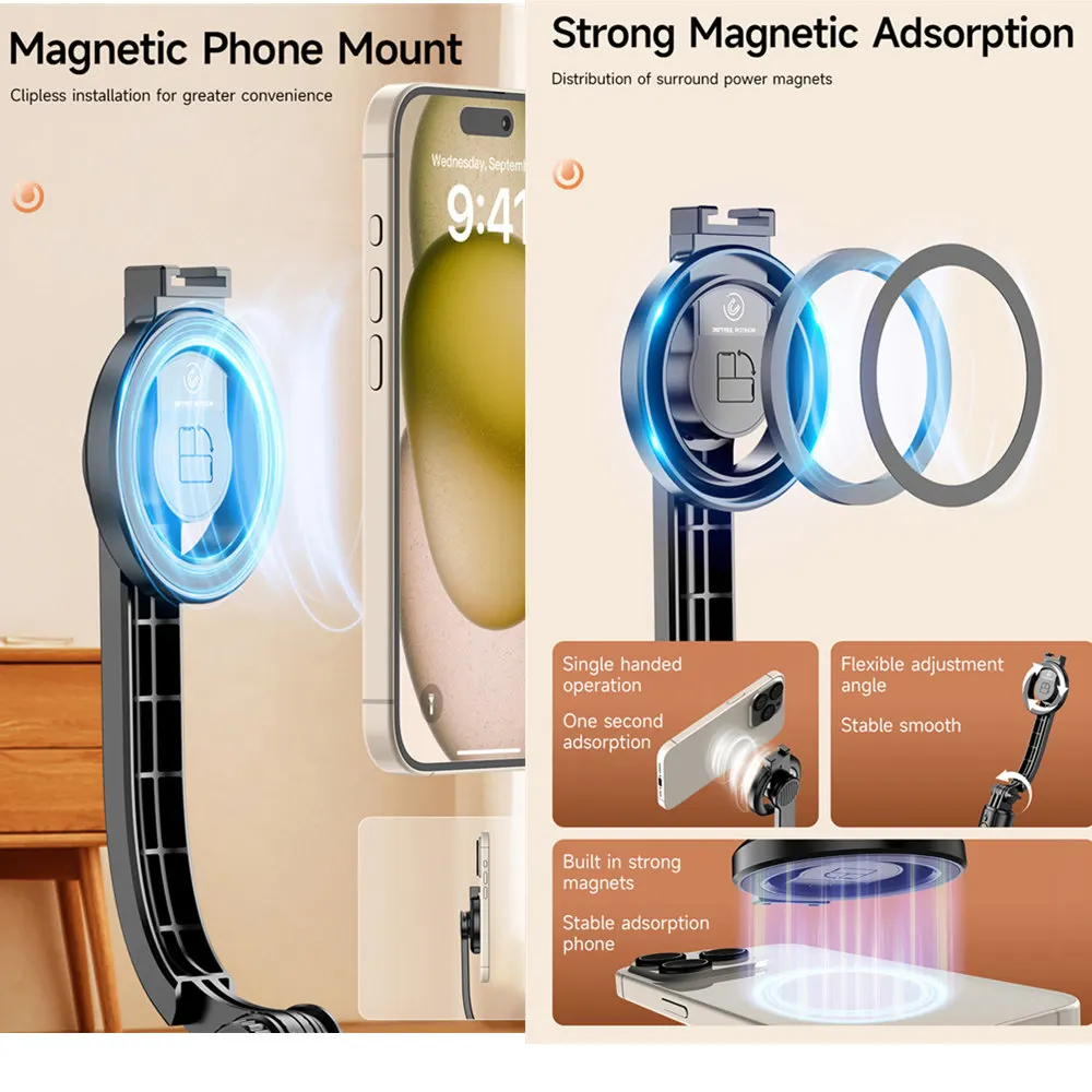 Magnetic Selfie Stick Tripod phone tripod flexible phone tripod phone tripod mount selfie stick for iPhone 15-12 Pro Max, HUAWEI, XIAOMI, SAMSUNG 1045mm