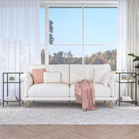 3-Tier Side Table, Set of 2 End Tables with Tempered Glass, Nightstands with Storage Shelves, Slim Sofa Table for Living Room, 2