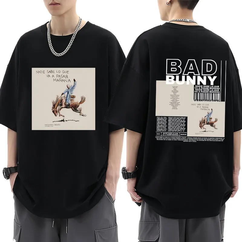 Bad Bunny Nadie Sabe Lo Que Va A Pasar Manana T Shirt Uomo Donna Nuovo Album Musicale T-Shirt Oversize Cotone Hip Hop Streetwear Maschile