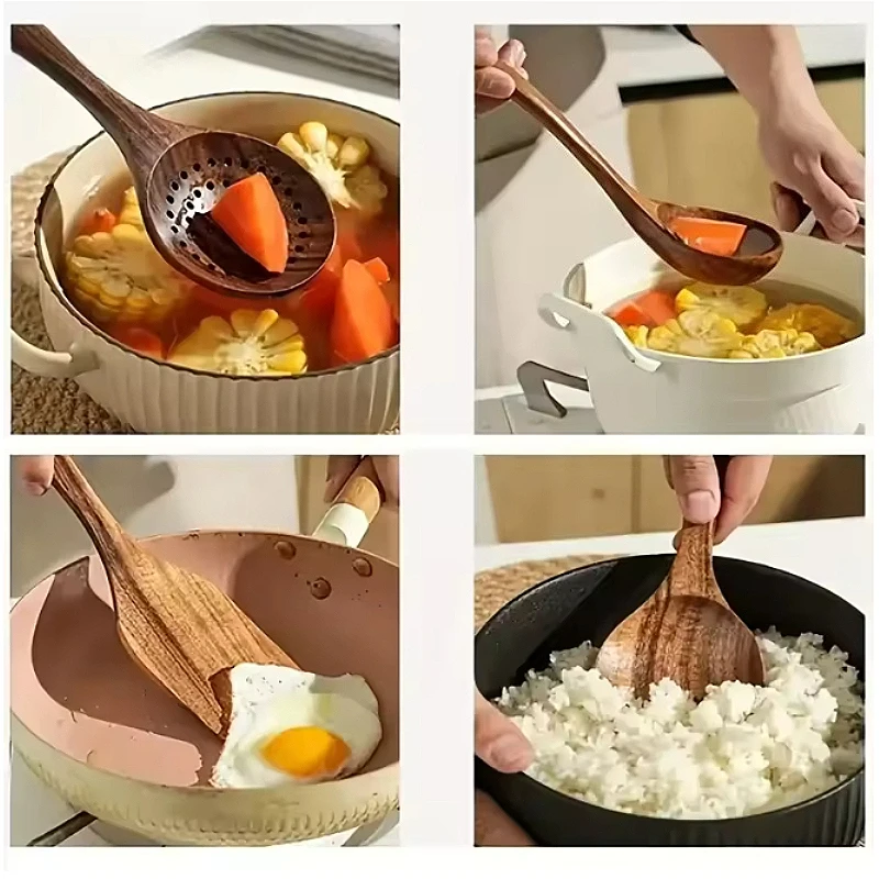 The teak wood set — five-piece handcrafted cooking spoons 6