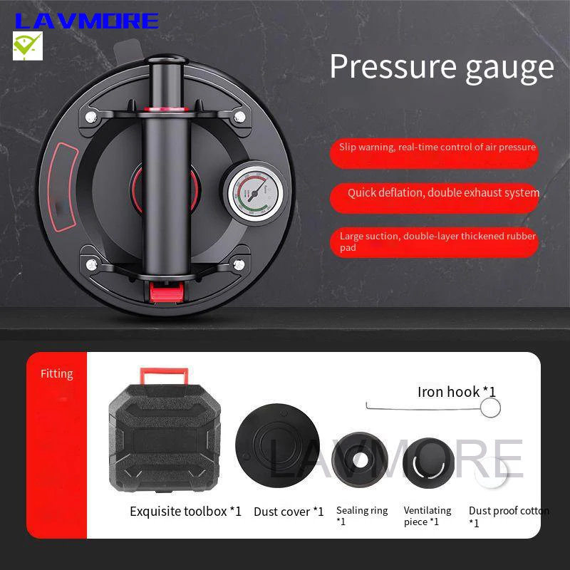 8 Inch Vacuum Suction Cup with Copper Handle Heavy Duty Lifter for Granite Tile Glass Manual Lifting with pressure gage 6