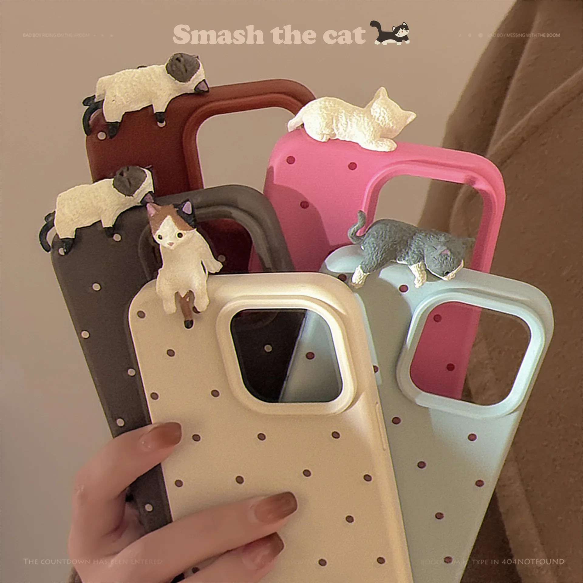 Cute 3d Cat Design Phone Case For Iphone, Soft Polka Dot Cover_voghion.com