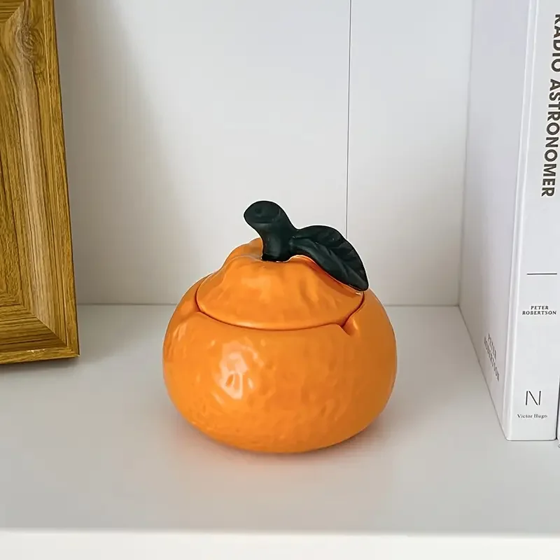 Creative Ceramic Orange Ashtray with Lid