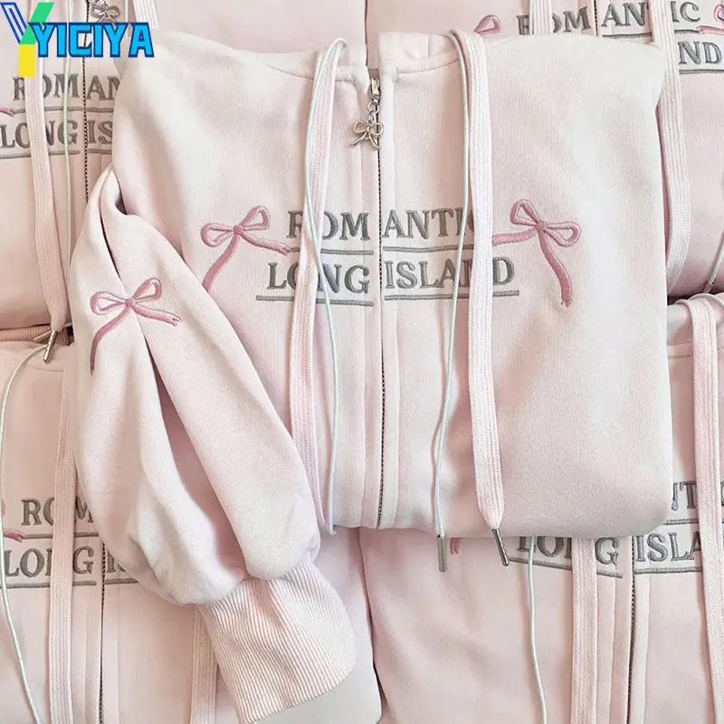 

YICIYA Bow knot jacket High quality pink cute Parker Korean fashion coats women bomber winter Jackets Harajuk new outfits 2024