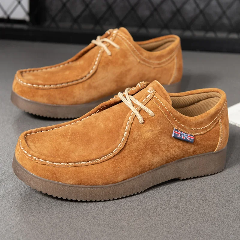 Leather Shoes Autumn Men Casual Shoes Suede Leather Work Shoes Male Lace-up Flats Sneakers Platform British Business Party Dress 38-44
