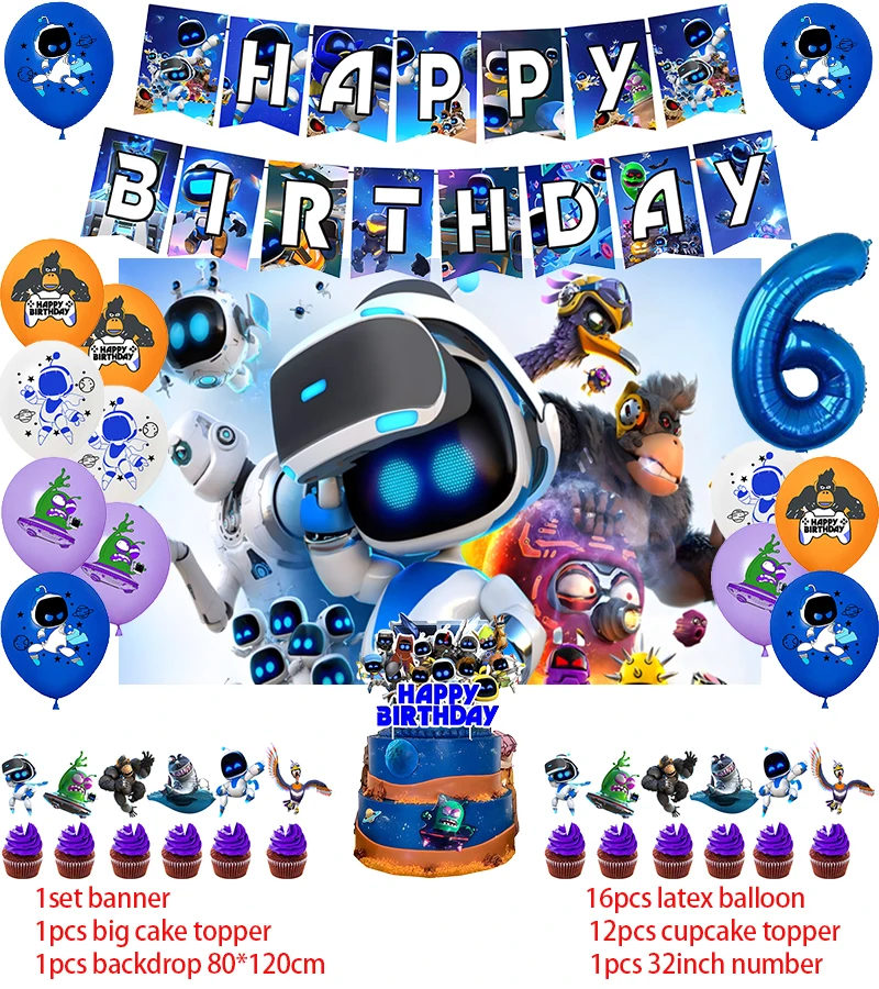 Description Picture 3 of itemASTRO BOT Birthday Party Decoration Balloon Backdrop Cake Topper ASTRO BOT Birthday Party Supplies Baby Shower