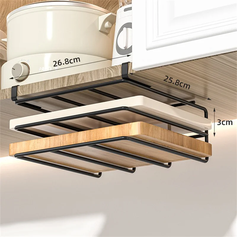 Stainless steel Kitchen Hanging Organizer Rack Hooks Paper Towel Rag Cutting Board Pot Cover Storage Shelf