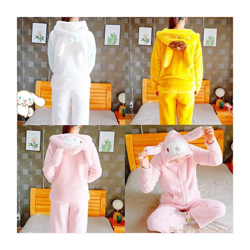 

Sanrios Cinnamoroll Pompom Purins Kawaii Anime Around Coral Fleece Pajamas Soft and Comfortable Cute Cartoon Plush Home Clothes