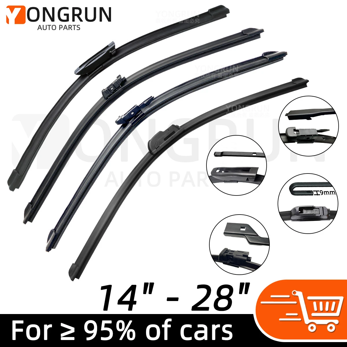 Front Wiper Blade 1PC 14" to 28" OEM Top Lock J Hook Type Universal