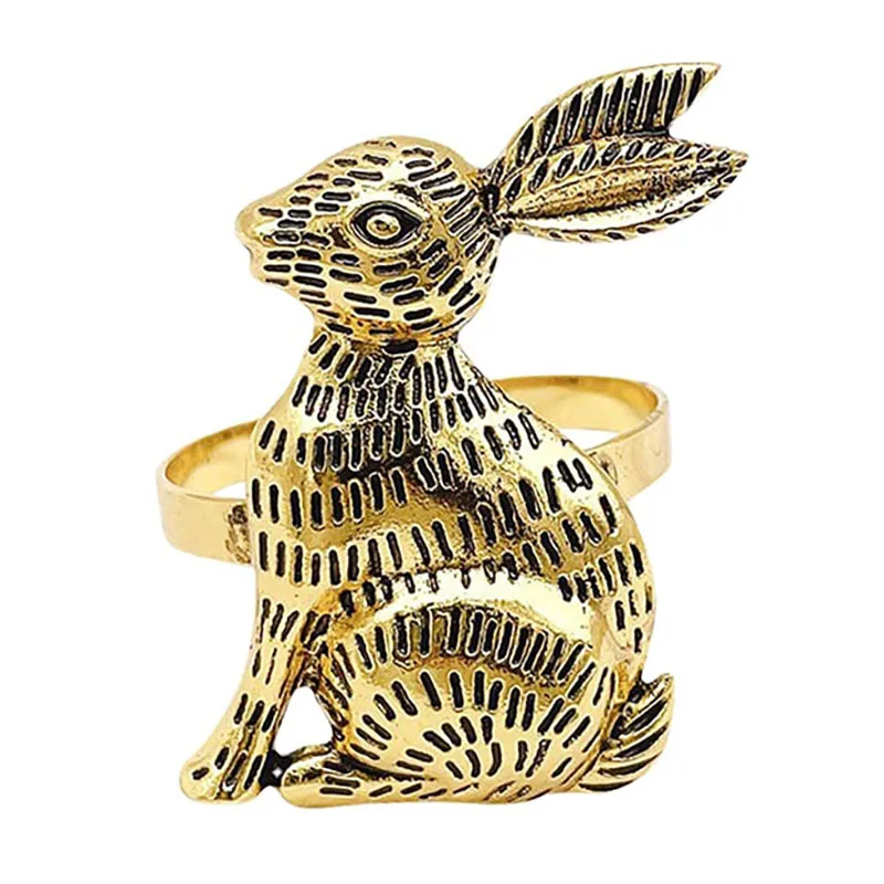 Vintage Gold Silver Napkin Holder Cloth Ring Cartoon Rabbit Napkin Buckle Easter Party Supplies Table Decoration Towel Ring