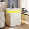 Nightstand with Charging Station and LED Lights,Night Stand with Sliding Top for Bedroom,Bedside Table with Drawers,Modern End 4