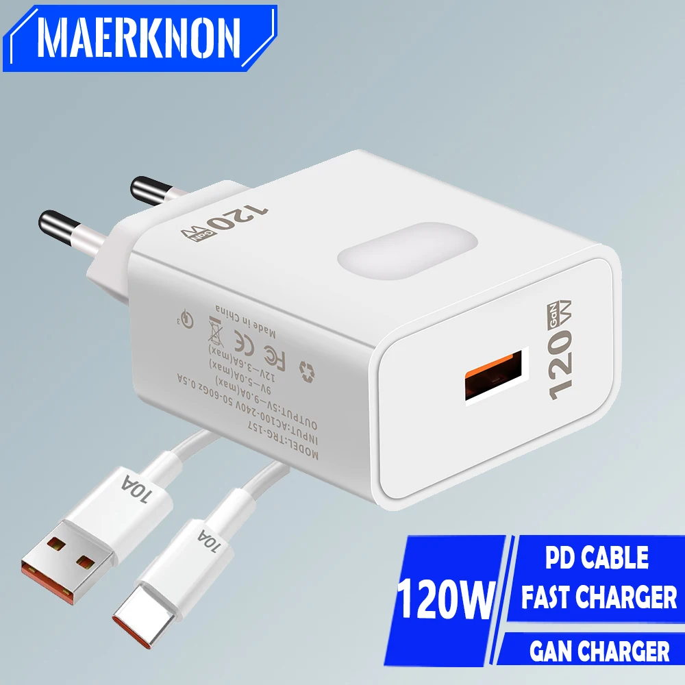 120W GaN USB 충전기 3.0 고속 충전 C 타입 케이블, 샤오미 삼성 아이폰 충전기용 휴대폰 충전기 어댑터 