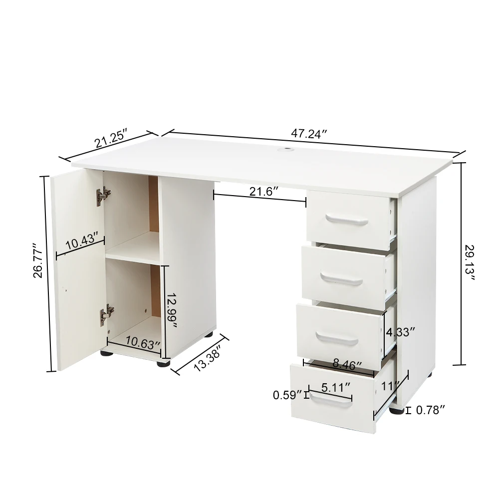 One Door Four Drawers Computer Desk White 4