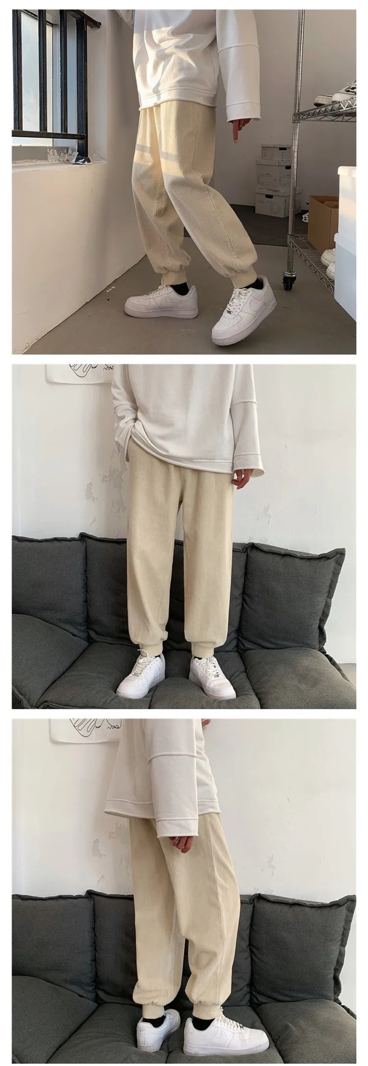 men's casual pants not jeans ZCSMLL Corduroy pants men's autumn and winter Japanese retro trend Korean loose BF tide brand plush wide leg casual pants business pants mens