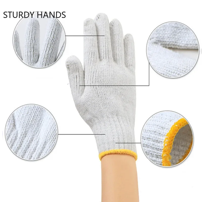 12Pairs/lot Home Cotton Gloves Non-slip Absorb Sweat Mechanic Work Gloves Coldproof Protection Gardening Glove Kitchen Supplies