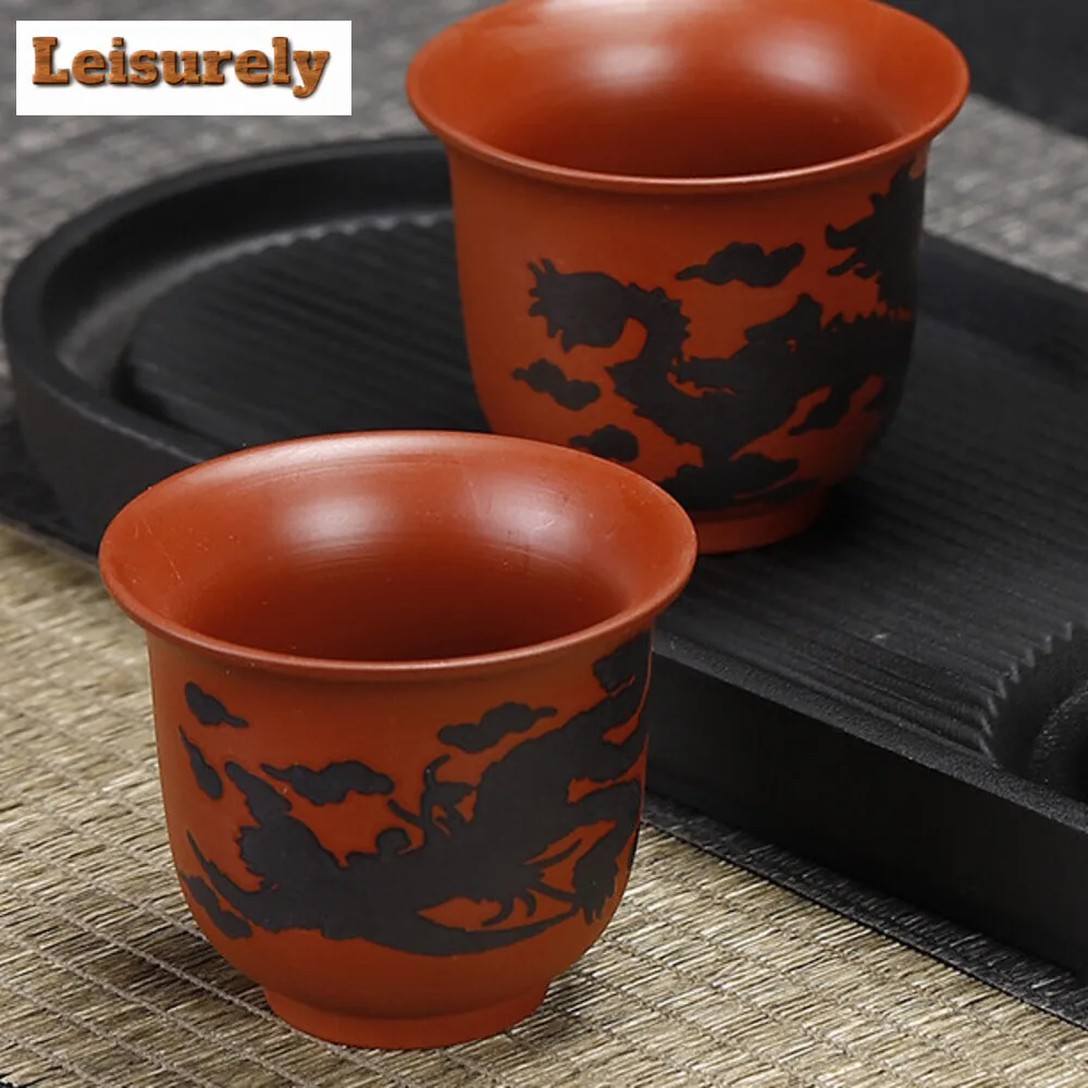 Handmade Red Clay Teacup Color Changing Purple Sand Cup Dragon Phoenix Tea Pairs Large Master Cup Dahongpa Tea Bowl Drinkware