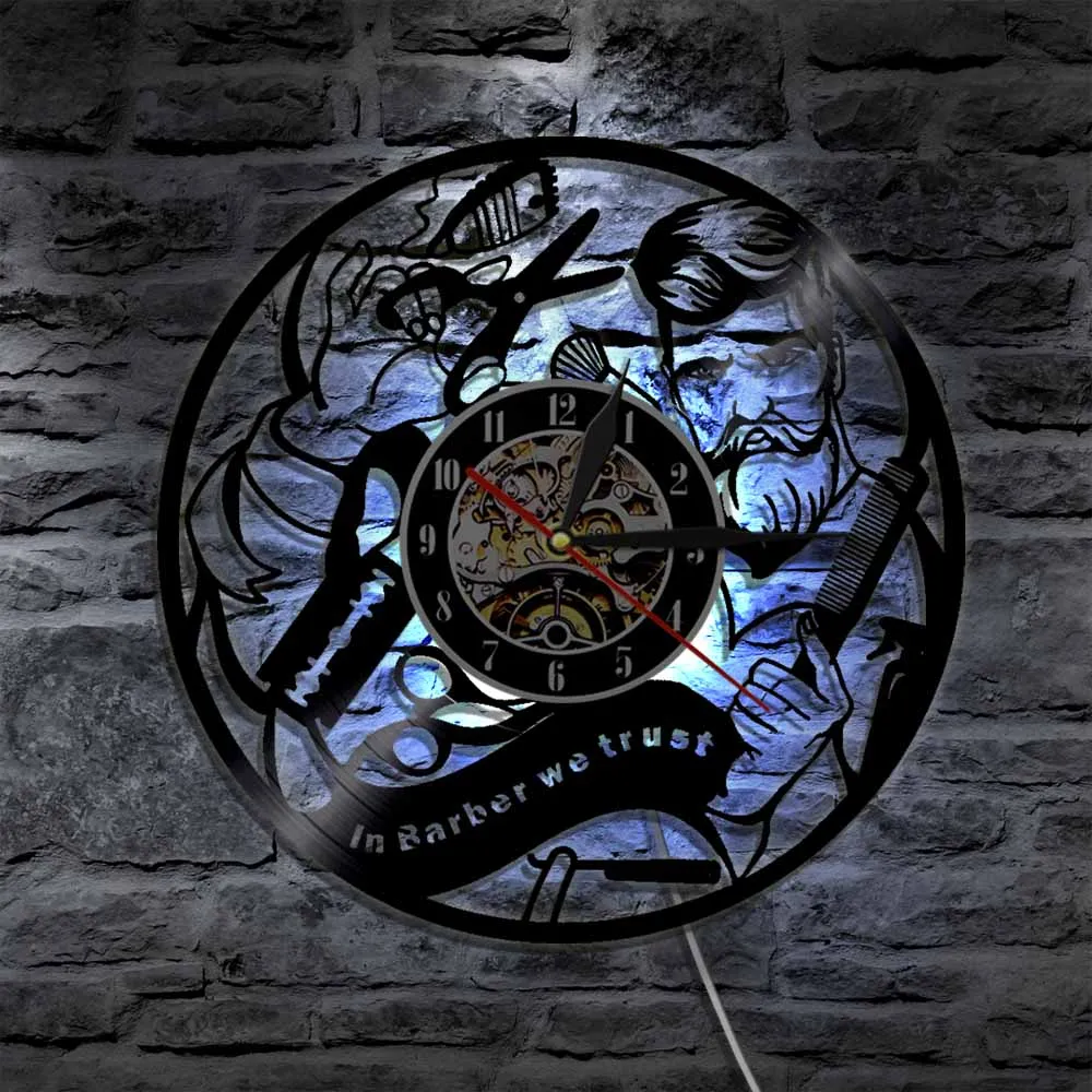 Barber Shop Silent Vinyl Record Orologio Da Parete Parrucchiere Salone Di Bellezza Negozio Orologio Da Parete Decor In Barber We Trust Parrucchiere Re